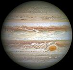 Image of Jupiter and the focus is on one of the major storms that is constantly raging on Jupiter